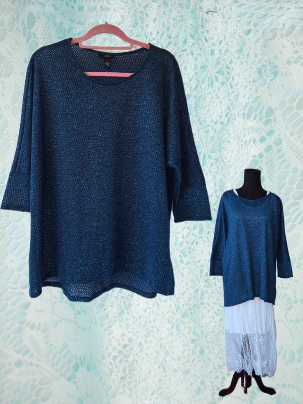 Alfani Cobalt Blue Metallic Sweater Dolman Sleeve Party Evening Wear Boho